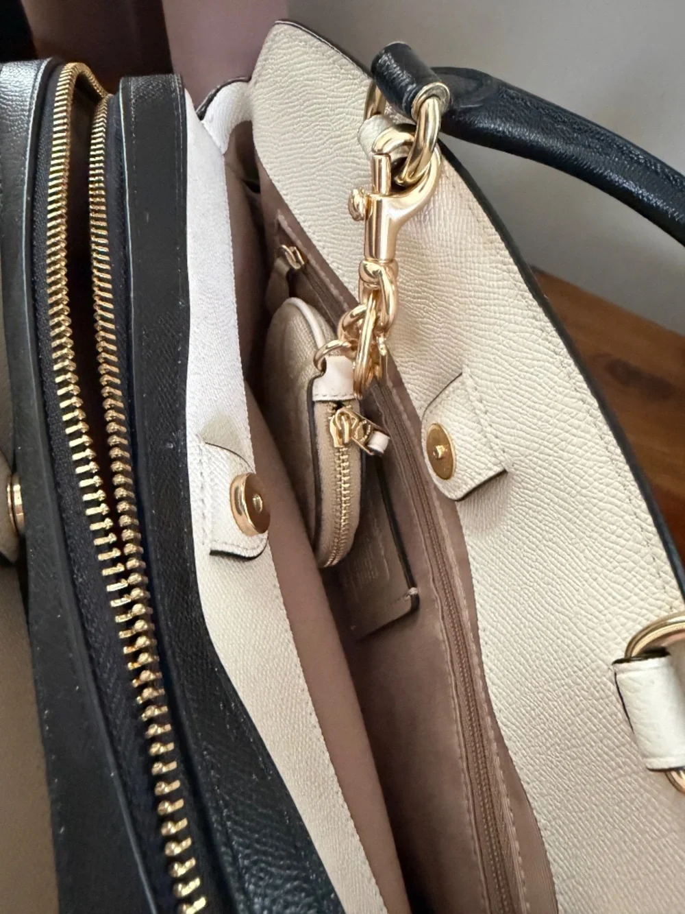 Coach Mini Bennett Satchel Crossbody Bag | White & Black Leather | Gold Hardware